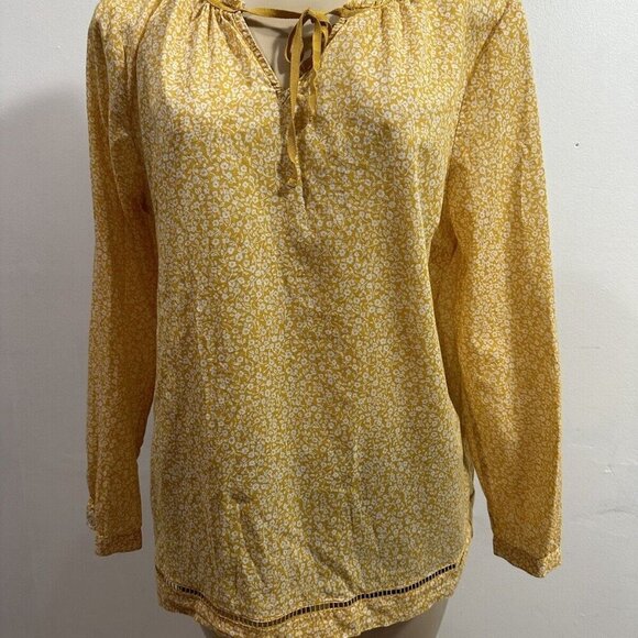 Talbots Top Women Women's Yellow Long  Sleeve Split V Neck Eyelet‎  Tunic SZ LP - Picture 10 of 14